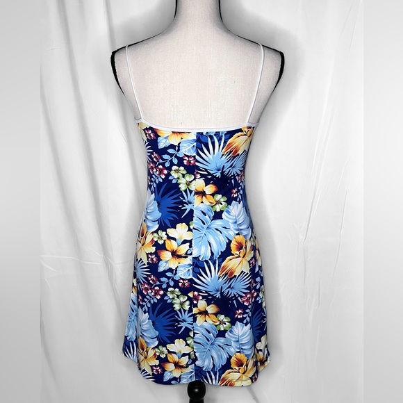 Finesse U.S.A Blue Hawaiian Tropical Spaghetti Strap Mini Dress Size M - Picture 3 of 4